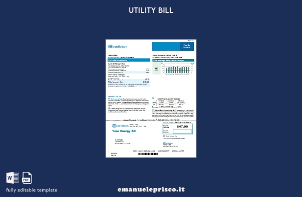 modello di versione della bolletta delle utenze USA Conedison in stile verific 1